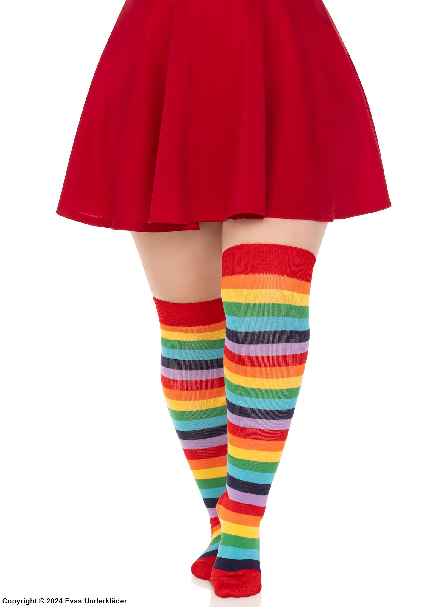 Lårhöga stockings, färgrika ränder, plus size